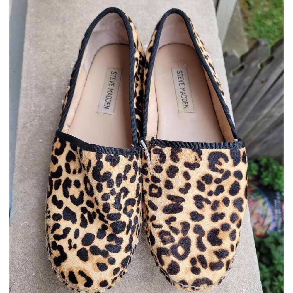 Steve Madden Alexia leopard Espadrille Chunky Slip On Flat Wedge Platfor…
